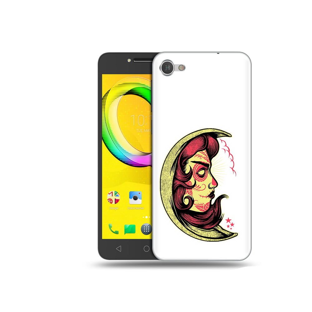 

Чехол MyPads Tocco для Alcatel A5 желтый полумесяц с лицом девушки, Прозрачный, Tocco