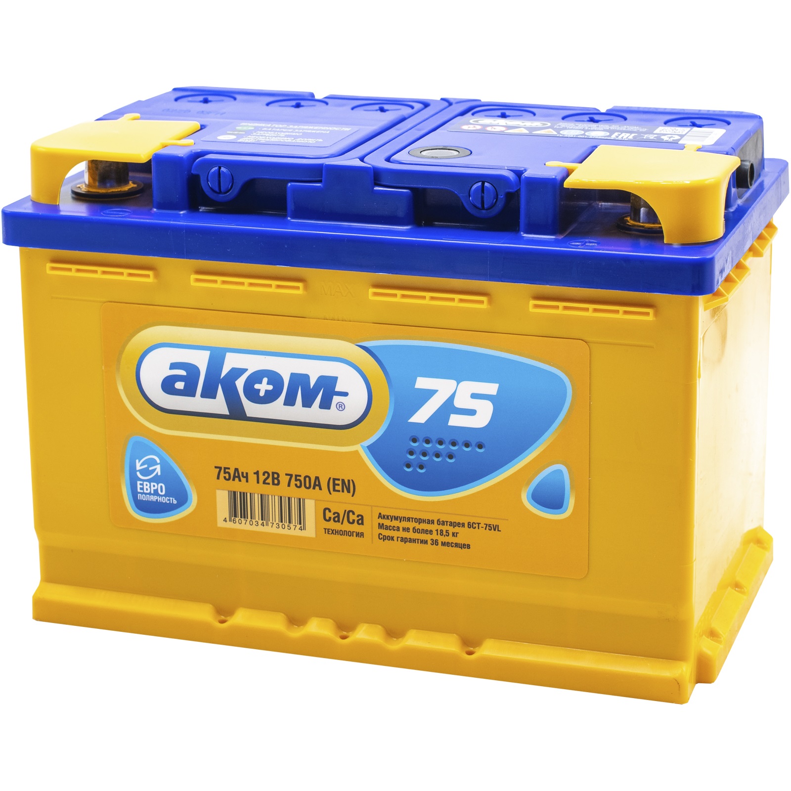 

Аккумулятор AKOM 75 Ач 750 А обратная полярность