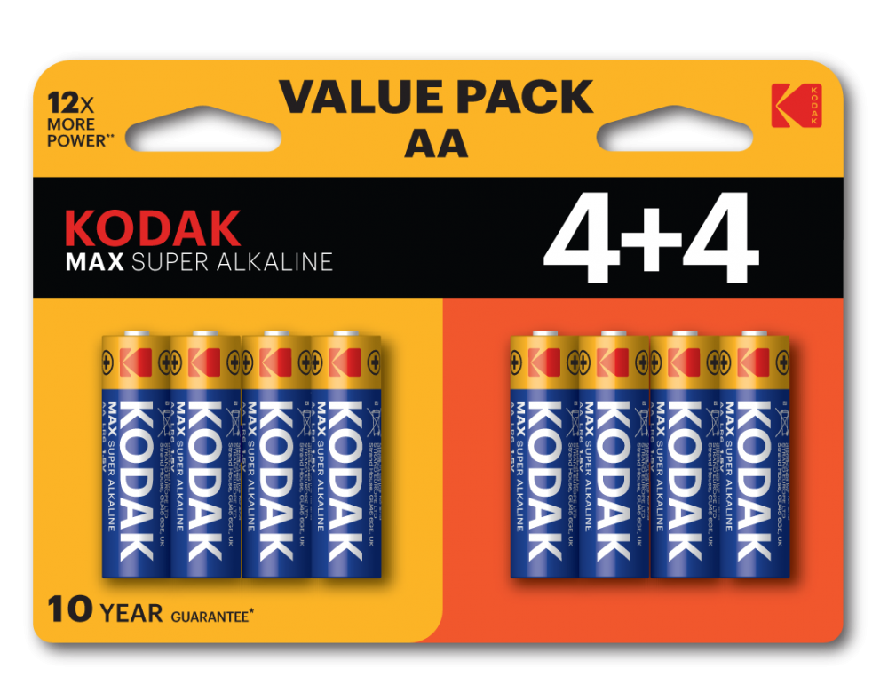 Набор из 8 шт, Батарейки Kodak LR6 4+4BL MAX SUPER Alkaline AA (Б0057080)