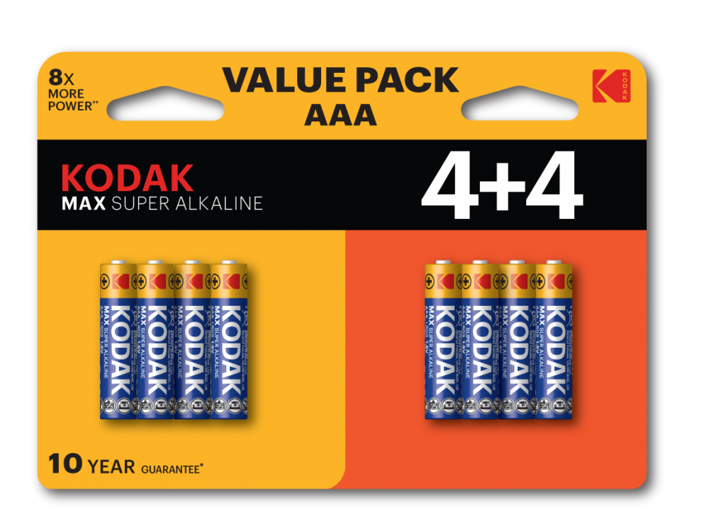 Набор из 8 шт, Батарейки Kodak LR03 4+4BL MAX SUPER Alkaline AAA (Б0057079)