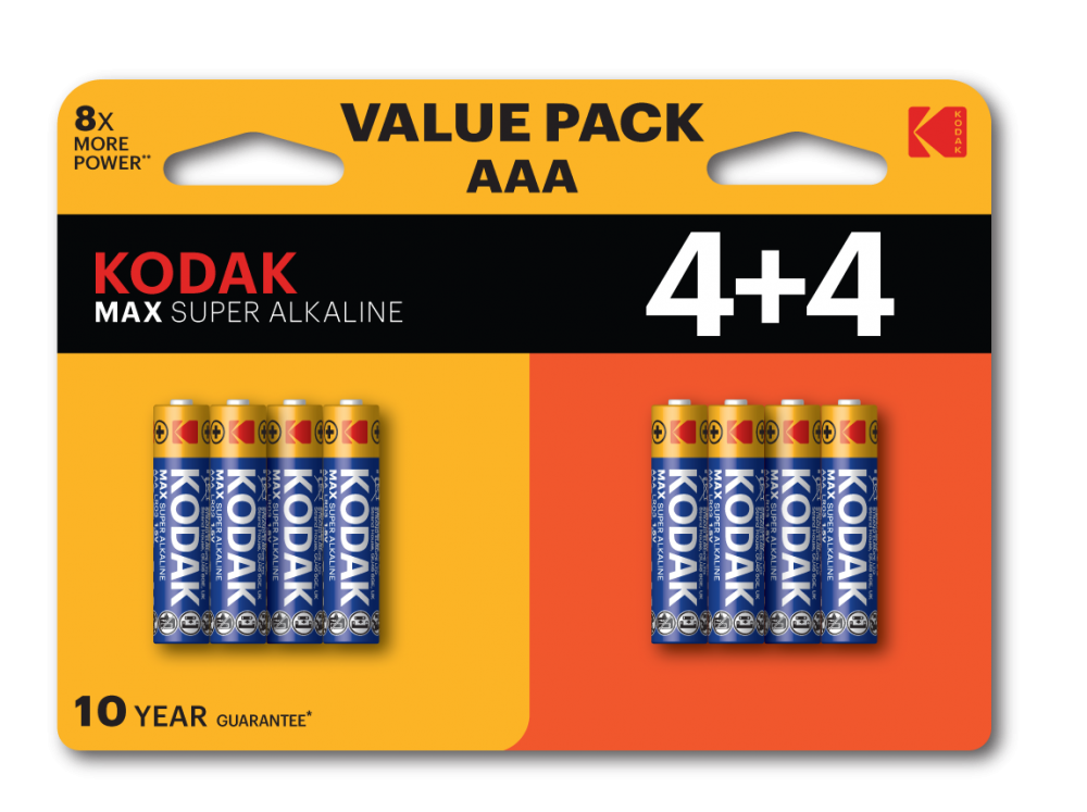 

Набор из 8 шт, Батарейки Kodak LR03 4+4BL MAX SUPER Alkaline AAA (Б0057079)