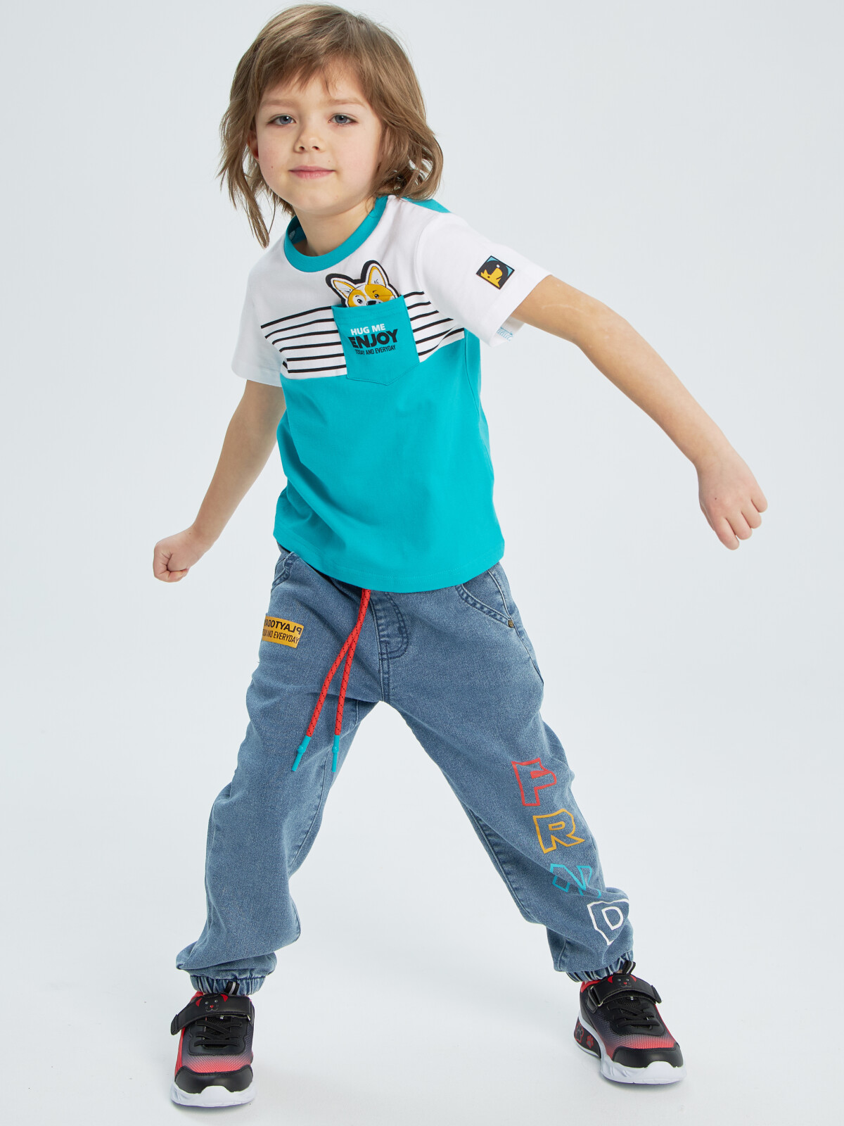 

Футболка детская PlayToday Kids 12312074, голубой, белый, разноцветный, 98, 12312074