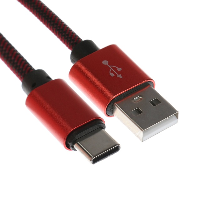 

Кабель Type- C - USB, 2.1 А, оплётка нейлон, 1 метр, красный