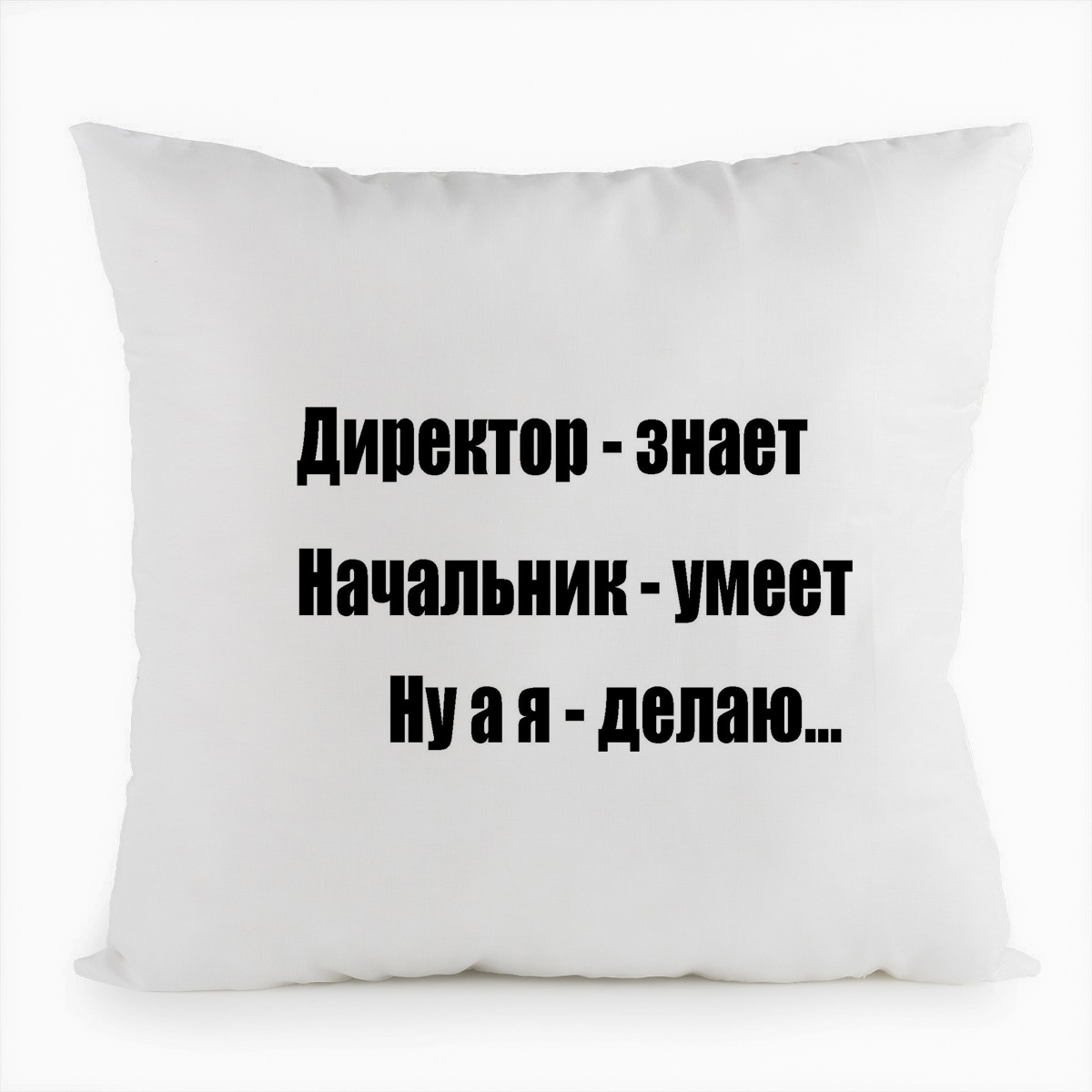 

Подушка белая CoolPodarok Директор знает, начальник умеет, ну а я делаю, Белый