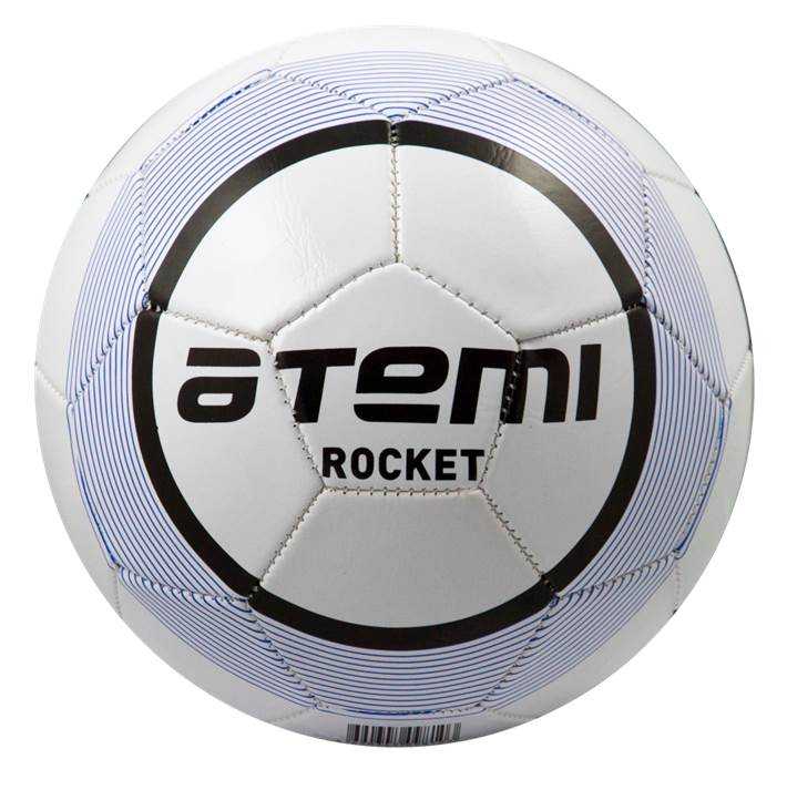 фото Мяч футбольный atemi rocket, pvc бел/син., р.5, м/ш, дет.,330-350г (0,4-0,5 bar)