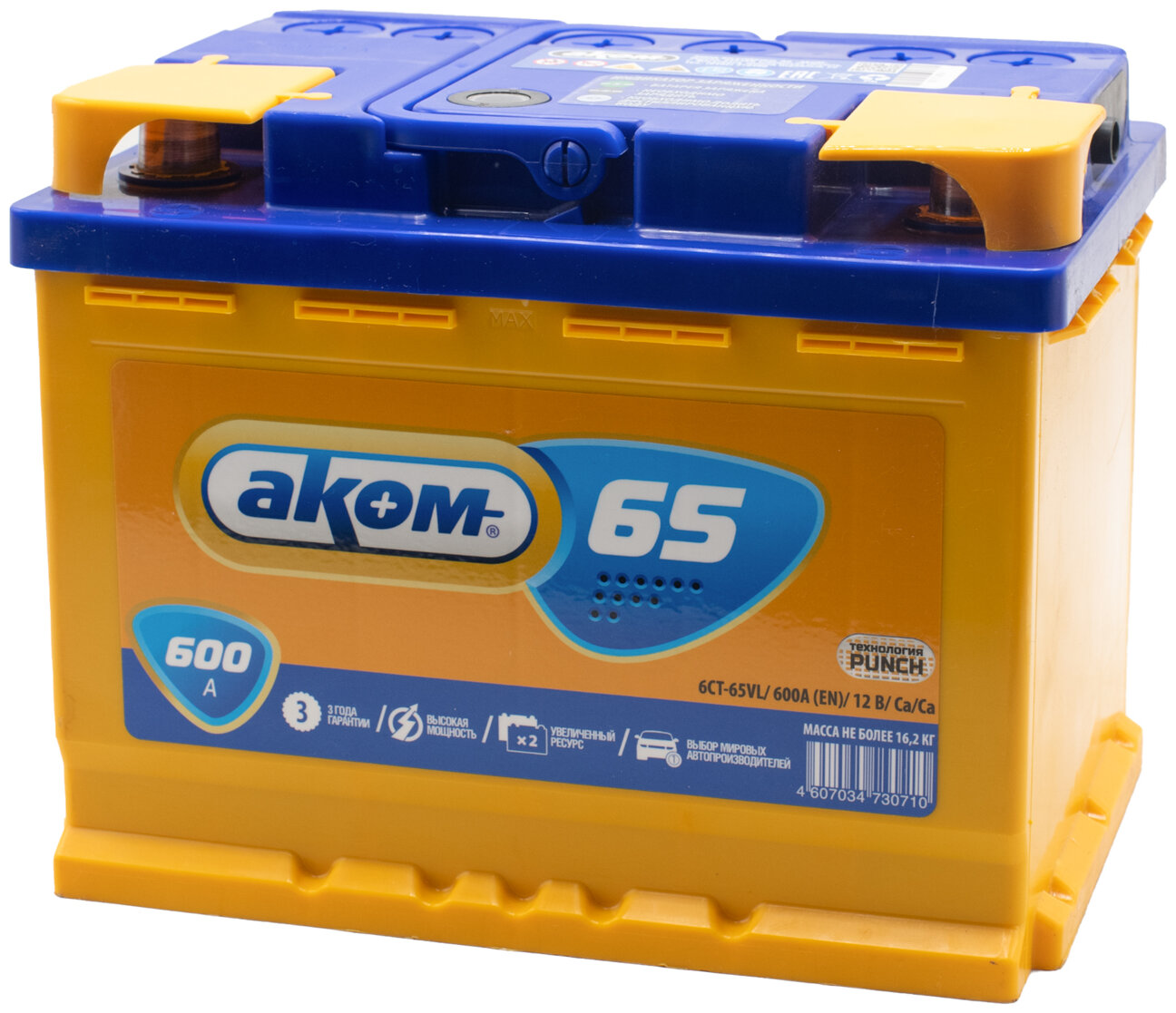 

Аккумулятор AKOM 65 Ач 600 А прямая полярность
