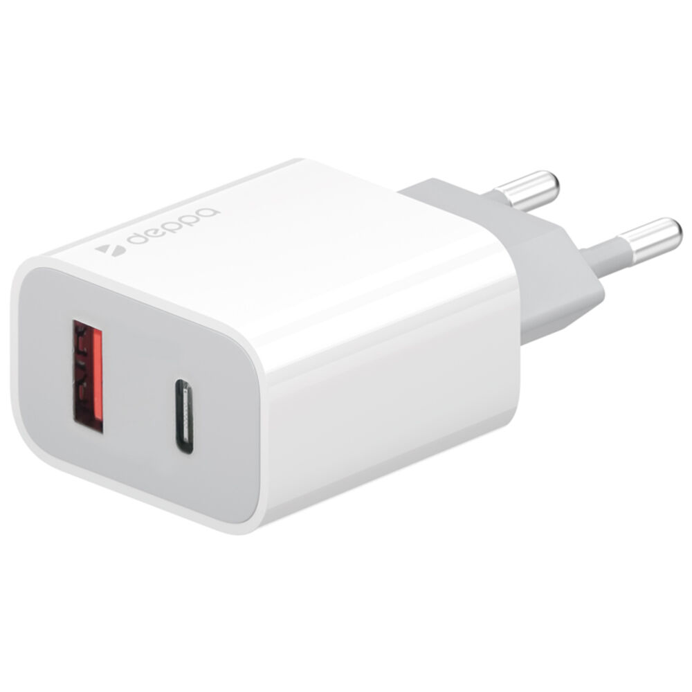 фото Сетевое зарядное устройство deppa power delivery qc 3.0 33вт usb a + type-c белое (11426)