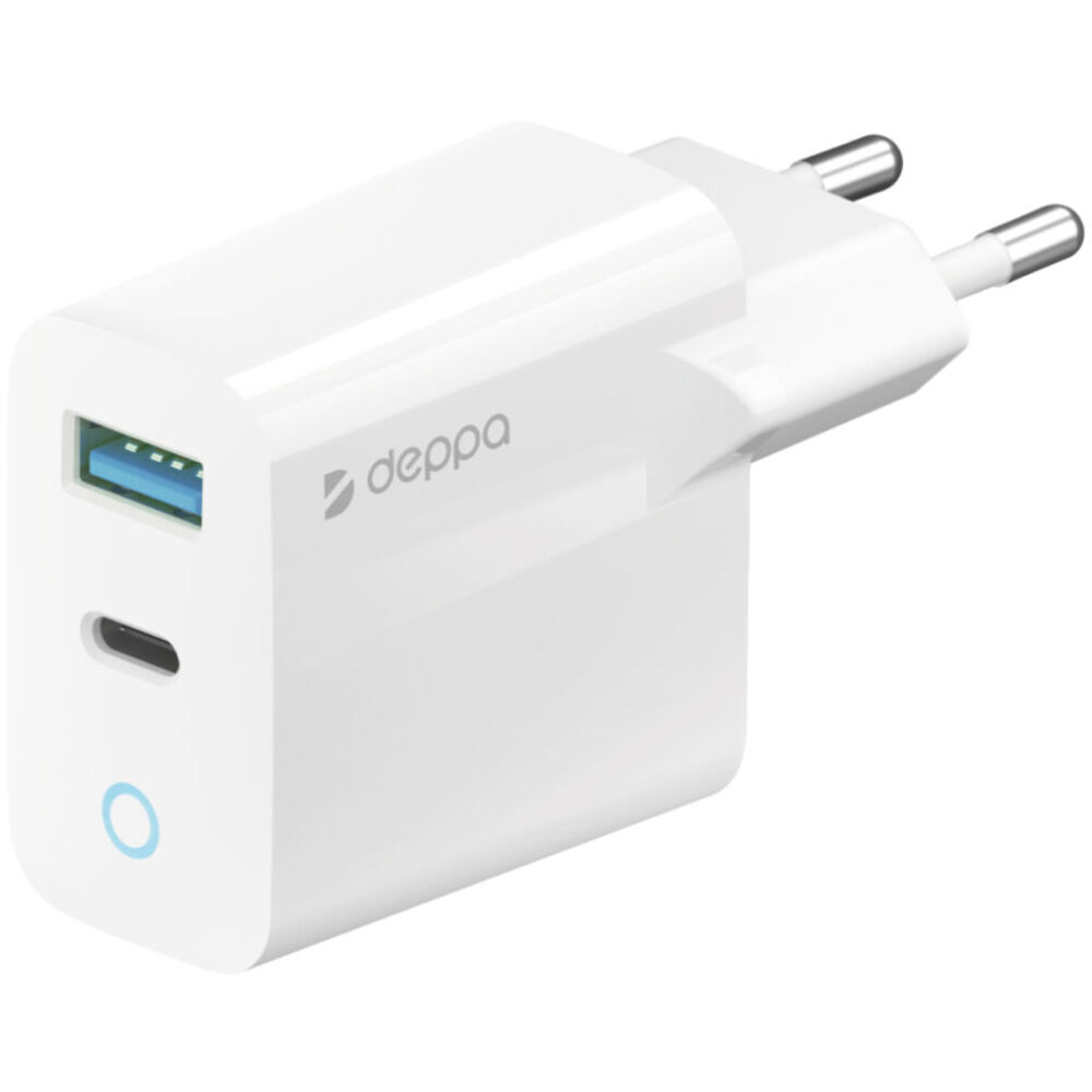 Сетевое зарядное устройство Deppa Power Delivery QC 3.0 33Вт USB A + Type-C белое (11426)