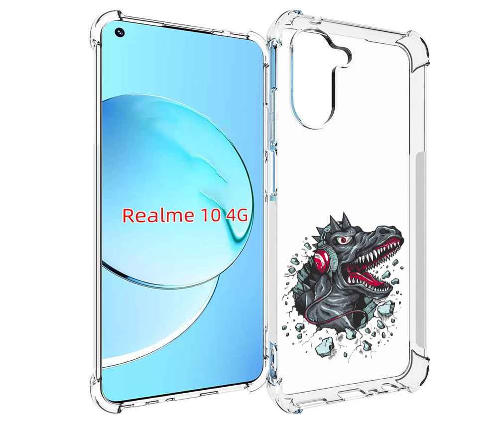 

Чехол MyPads Нарисованный динозавр в наушниках для Realme 10, Прозрачный, Tocco