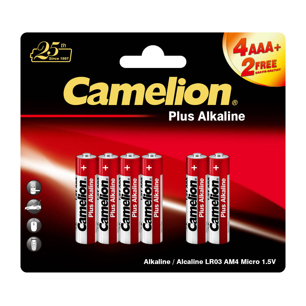 Набор из 72 шт, Camelion  LR03  Plus Alkaline 4+2 (4+2LR03-BP, батарейка,1.5В)