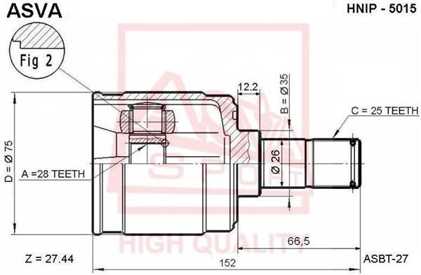 

Шрус Внутренний Правый 28x35x25 Honda Civic 96-00 ASVA арт. HNIP-5015