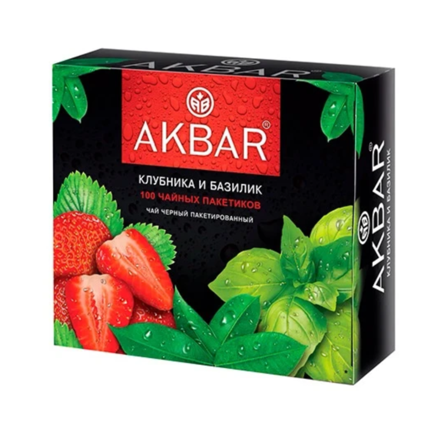 Чай черный Akbar клубника и базилик, 100 пакетиков