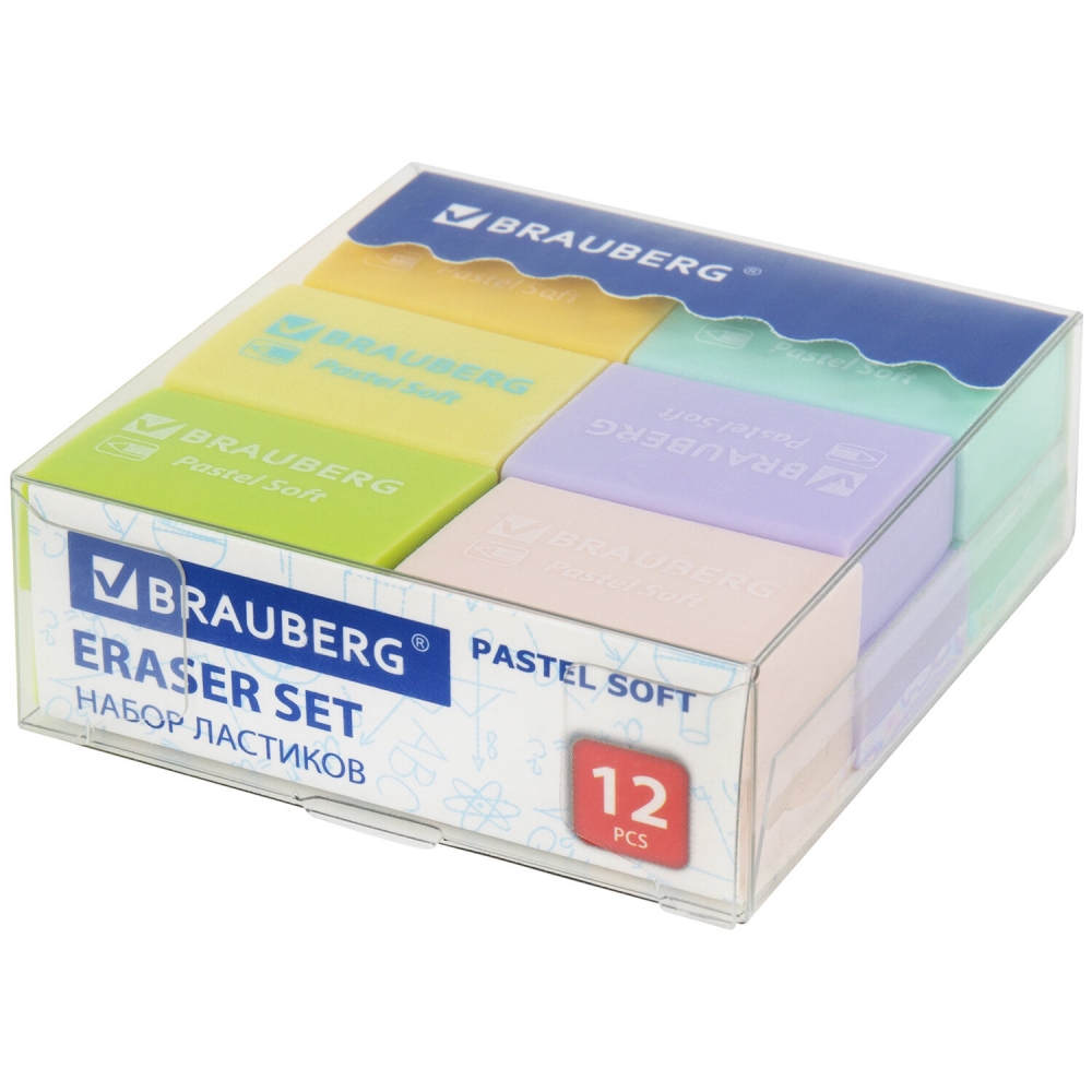 

Ластики BRAUBERG Pastel Soft 31 х 20 х 10 мм экологичный ПВХ 12 штук, Разноцветный