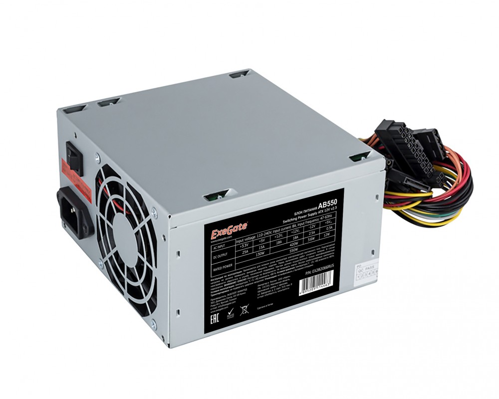 

Блок питания EXEGATE AA550 (ATX, 8cm fan, 24pin, 4pin, 2xSATA, IDE), Серый
