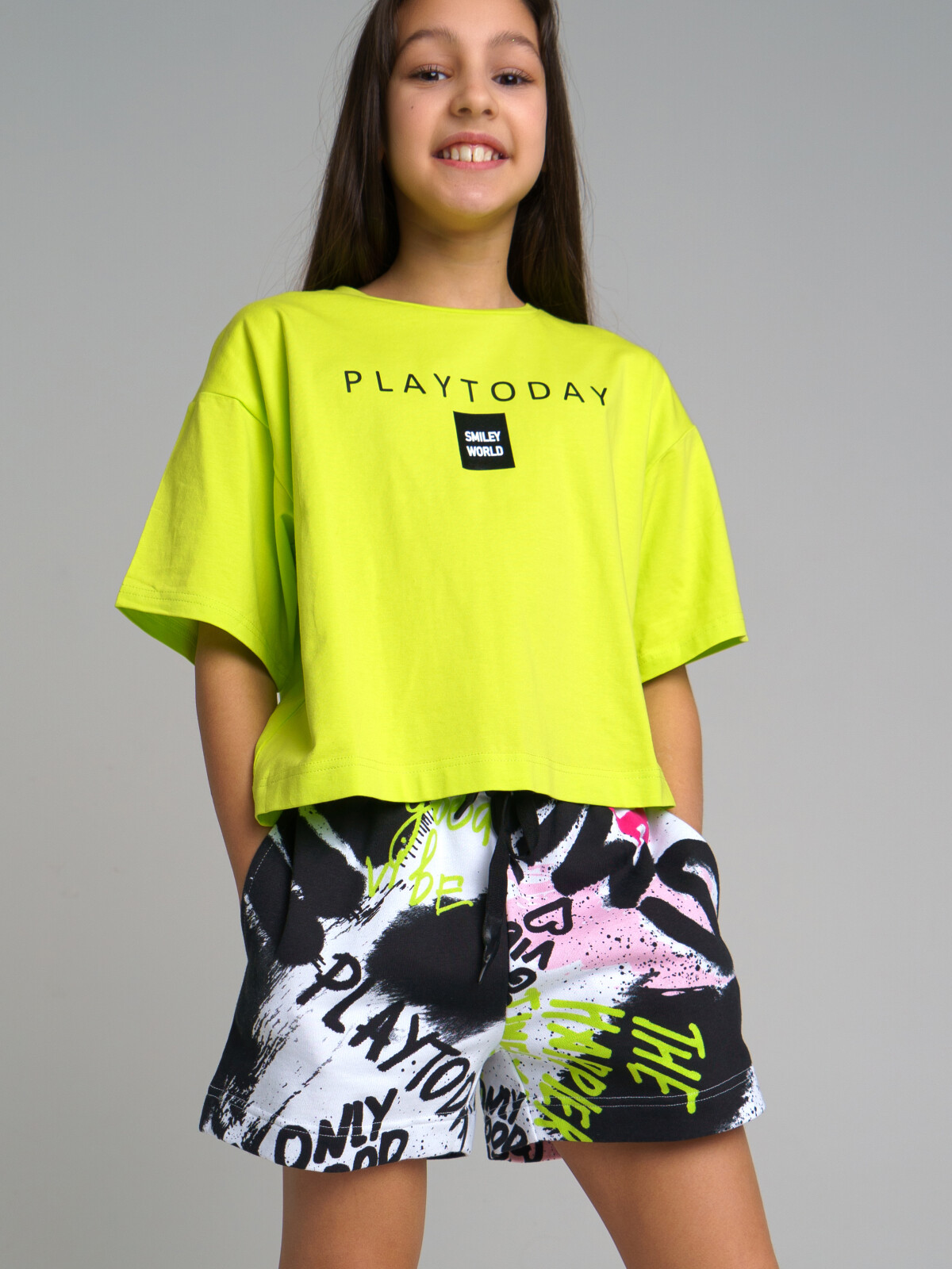 

Футболка детская PlayToday Tween 12321145, светло-зеленый, черный, 128, Желтый, 12321145