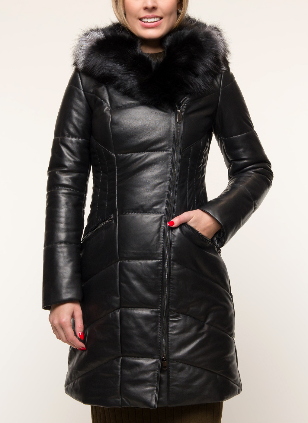 фото Кожаная куртка женская imperiafabrik 42939 черная 46 ru
