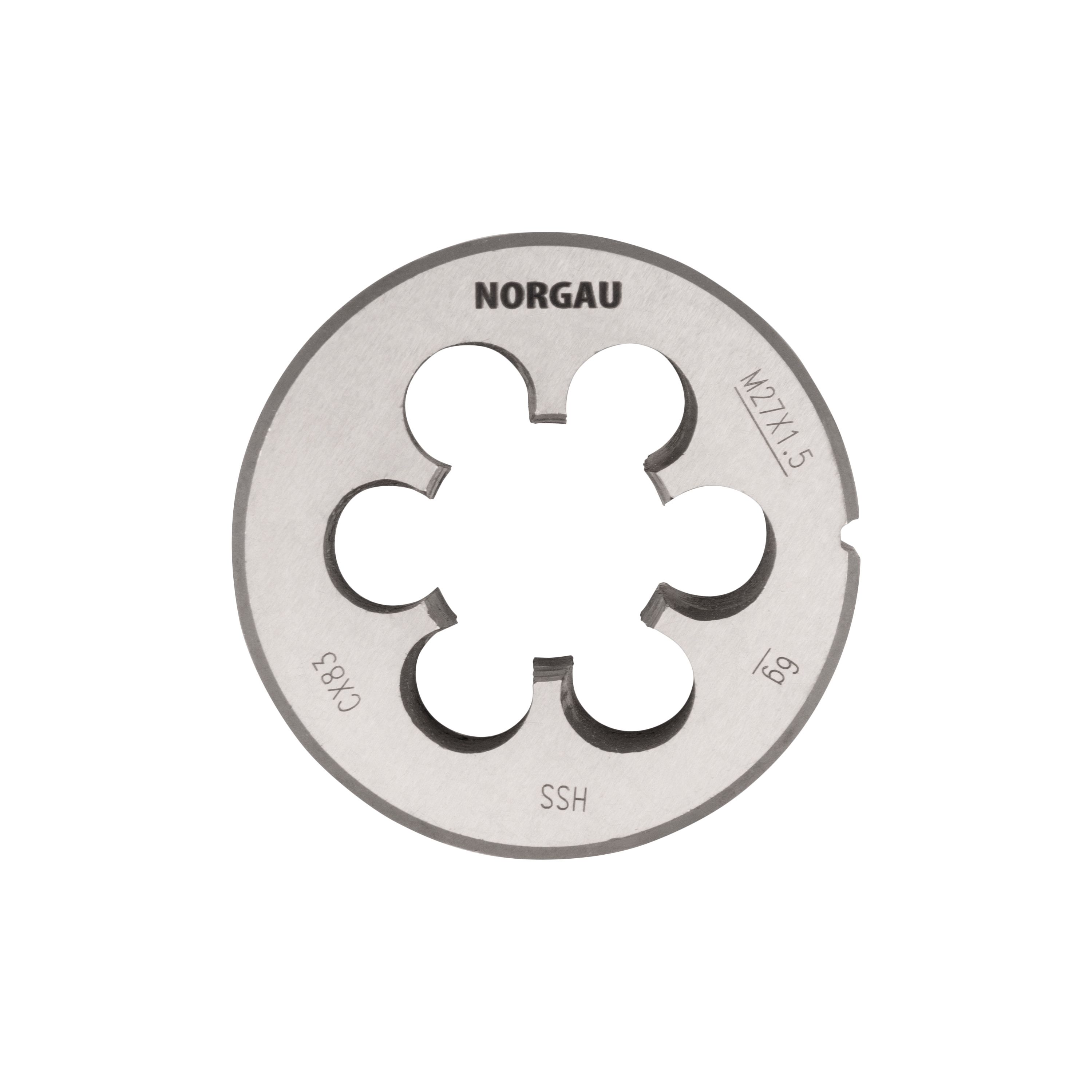 

Плашка NORGAU Industrial M27x1.5х65 мм, метрическая, угол 60°, по DIN223, HSS, RHT-266-581