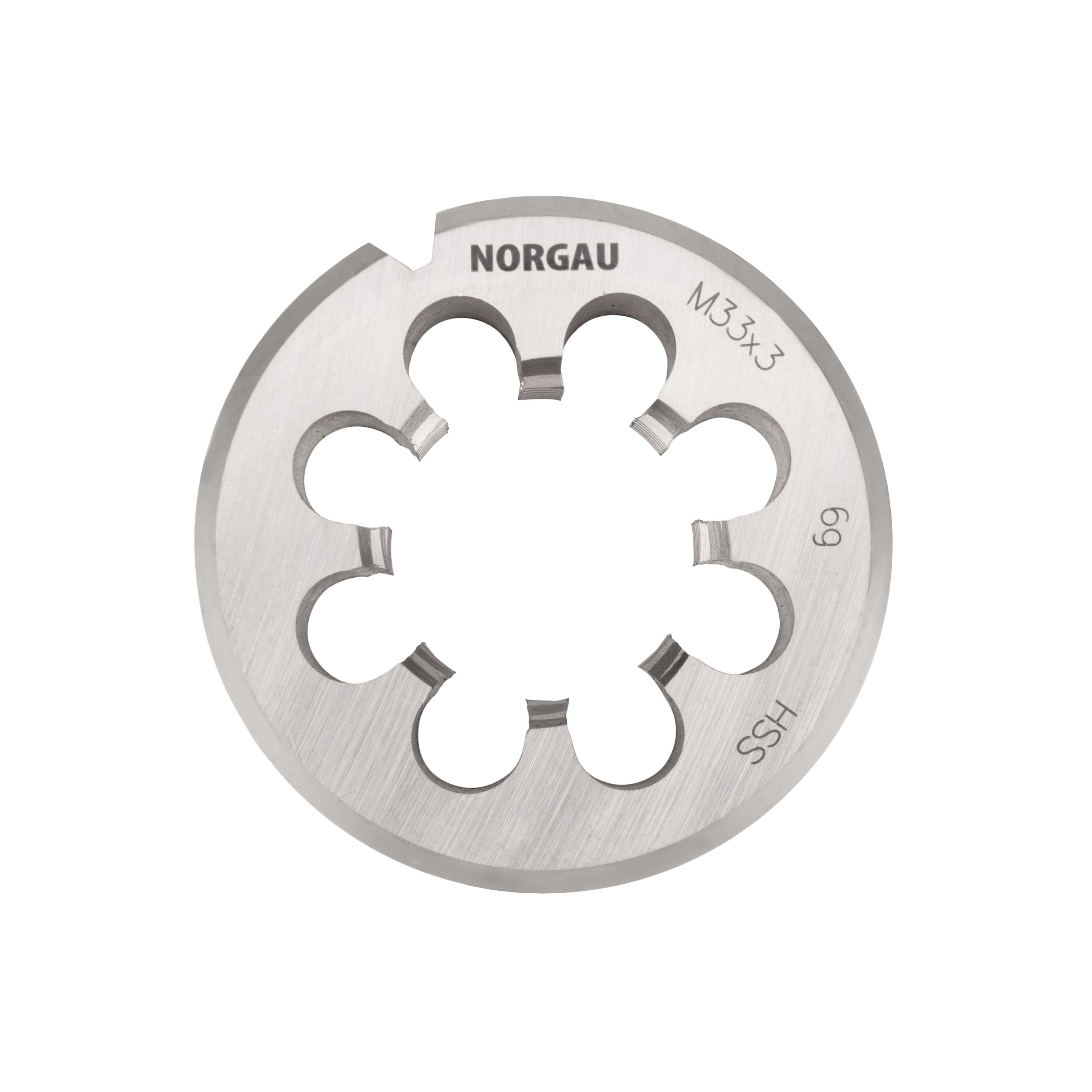 Плашка NORGAU Industrial MF33x3х65 мм, метрическая, с мелким шагом, по DIN223, HSS пассатижи переставные сантехнические с мелким шагом и кнопкой фиксации partner pa 02008 12