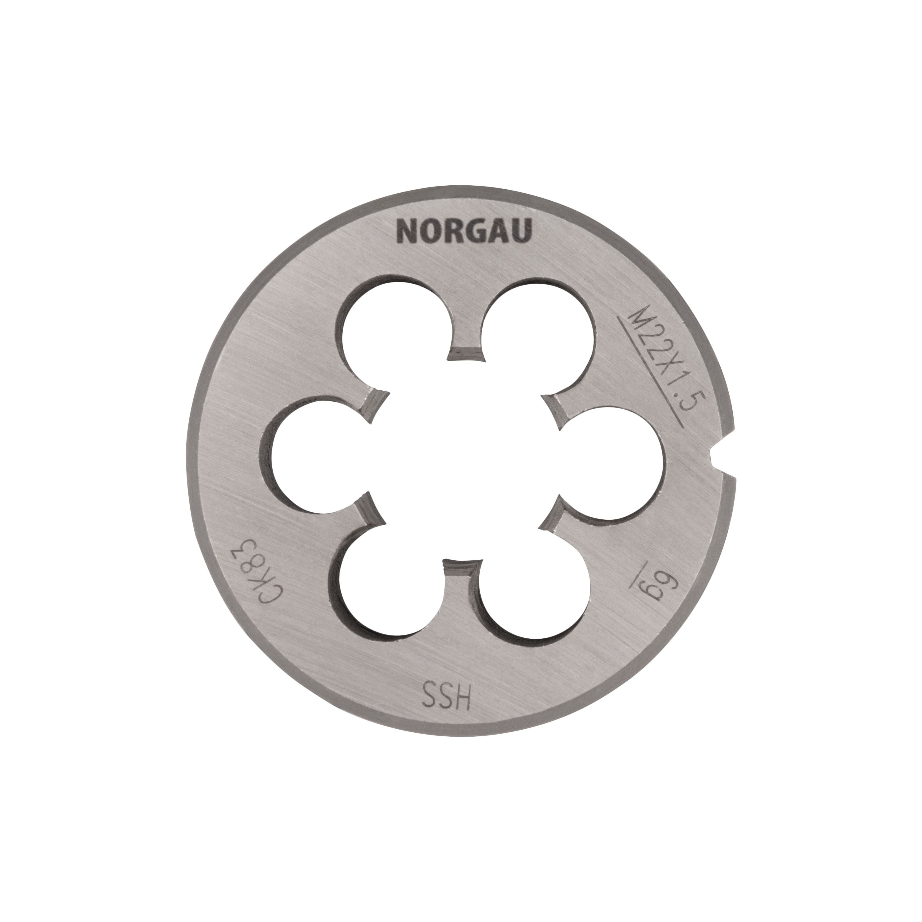 Плашка NORGAU Industrial MF22x2х55 мм, метрическая, угол 60°, по DIN223, HSS плашка norgau industrial м20х1 5х45 мм метрическая угол 60° по din223 hss