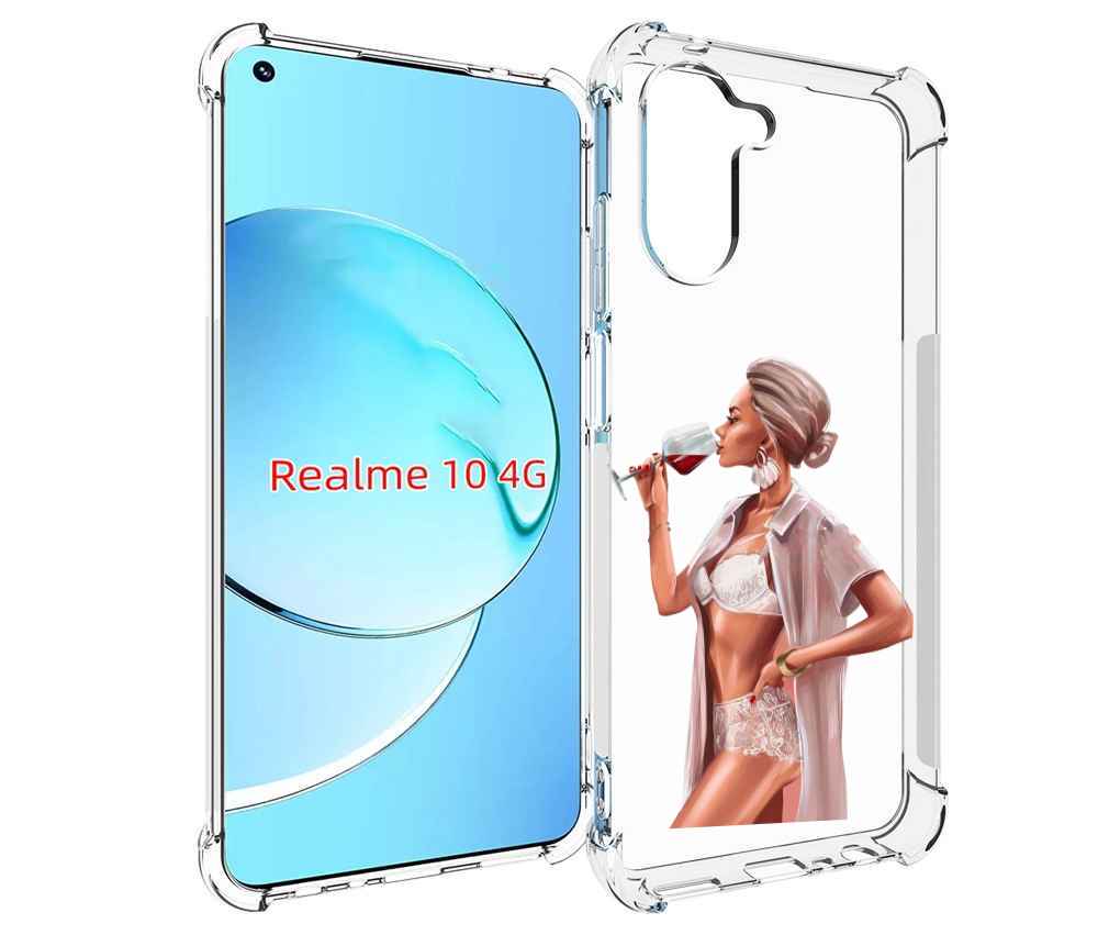 

Чехол MyPads Девушка-с-вином женский для Realme 10, Прозрачный, Tocco