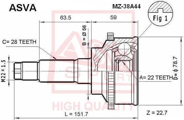 

Шрус Наружный 22x56x28 Mazda 626 V Gf (1997-2003) Kia Spectra (2000- ) ASVA арт. MZ-38A44