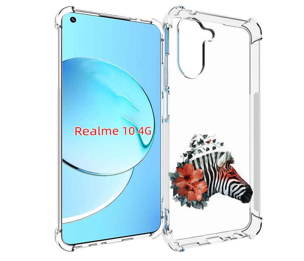 

Чехол MyPads Зебра с цветами для Realme 10, Прозрачный, Tocco