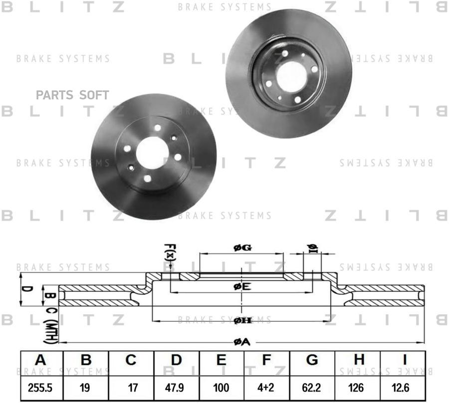 

Диск тормозной передний HYUNDAI Getz 02-10/ABS+/для диска 14" BLITZ BS0280