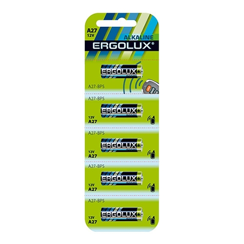 

Набор из 5 шт, Батарейка алкалиновая Ergolux LR27A BL-5 (цилиндрическая – LR, 12В)