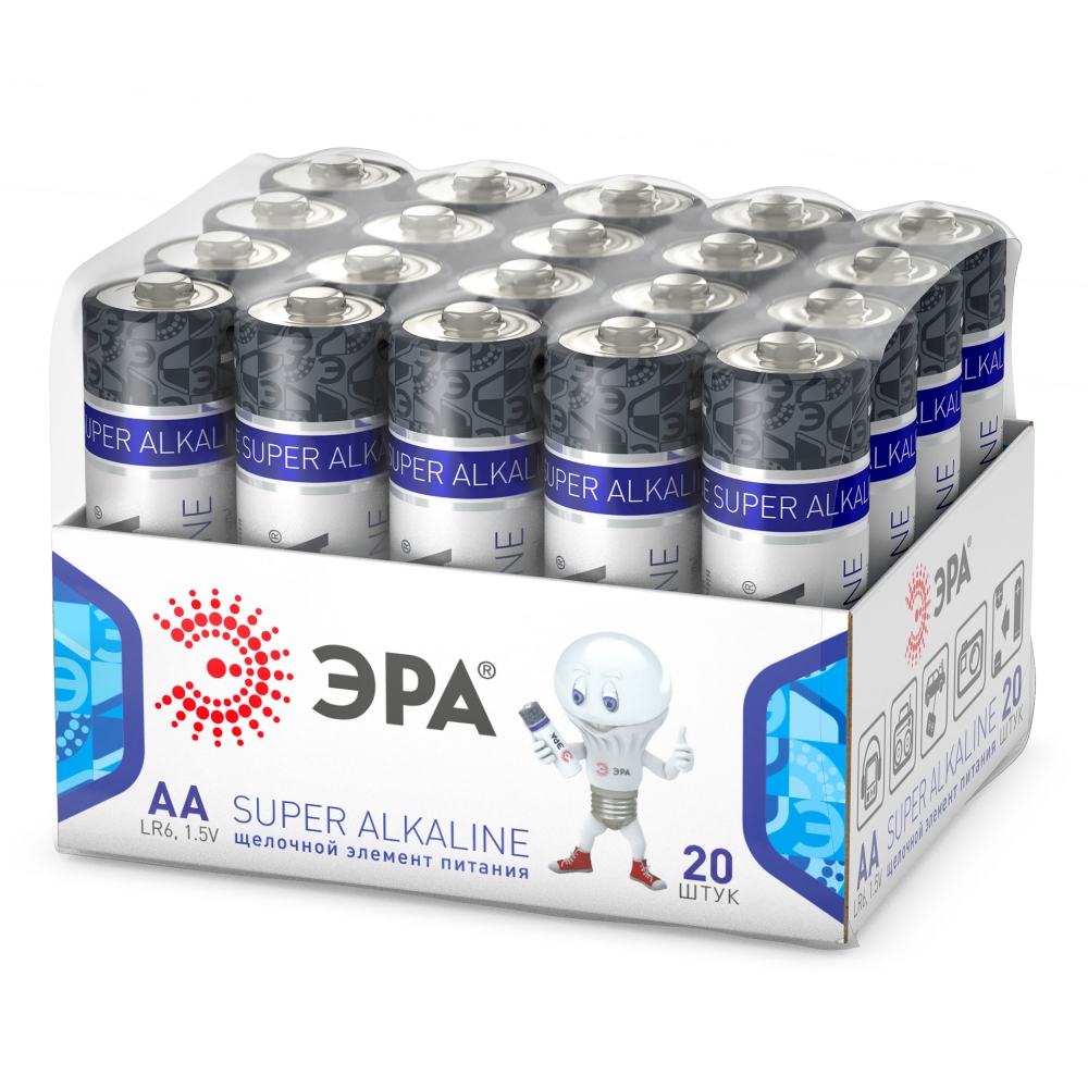 Набор из 20 шт Батарейки ЭРА LR6-20 bulk SUPER Alkaline 2048069120 Б0054623 633₽