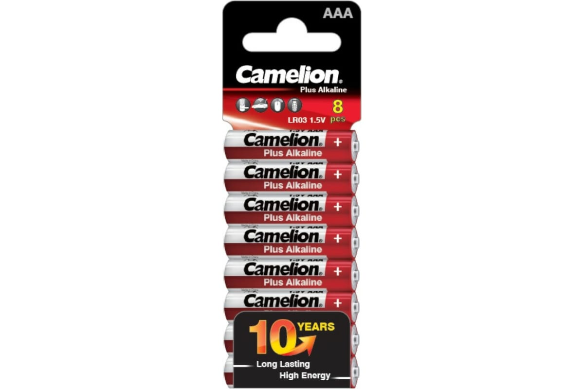 

Набор из 8 шт, NEWCamelion Plus Alkaline SP8 LR03 (LR03-SP8, батарейка,1.5В) 14861
