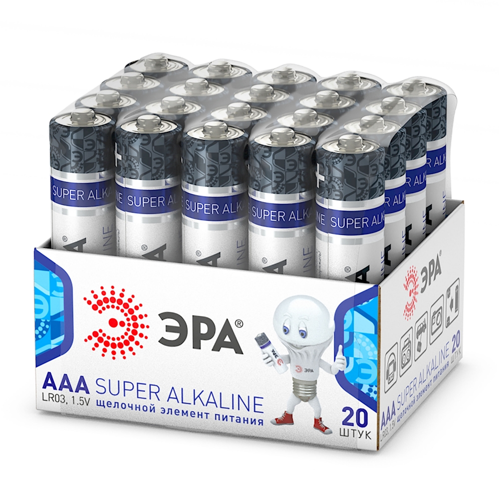 Набор из 20 шт Батарейки ЭРА LR03-20 bulk SUPER Alkaline 2048020160 Б0054622 662₽