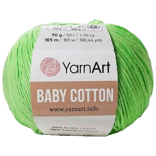 

Пряжа YarnArt Baby cotton (438), весенний зеленый, 5 шт. по 50 г