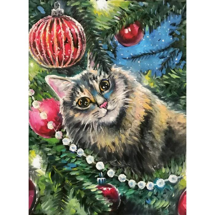 

Алмазная мозаика 22×32 см, с подрамником, с полным заполнением, 21 цв. «Улыбающийся котик