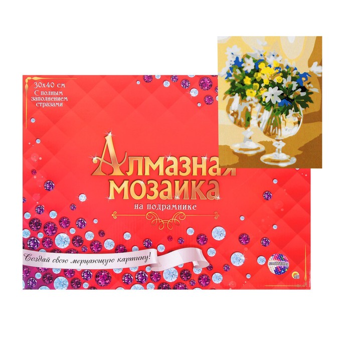 

Алмазная мозаика 30 × 40 см, полн.зап., с подрамником «Цветочки в бокалах» + гравюра в под