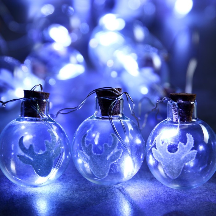 

Световая гирлянда новогодняя Luazon Lighting Шарики с оленем 7690096 1,6 м белый теплый, Шарики с оленем
