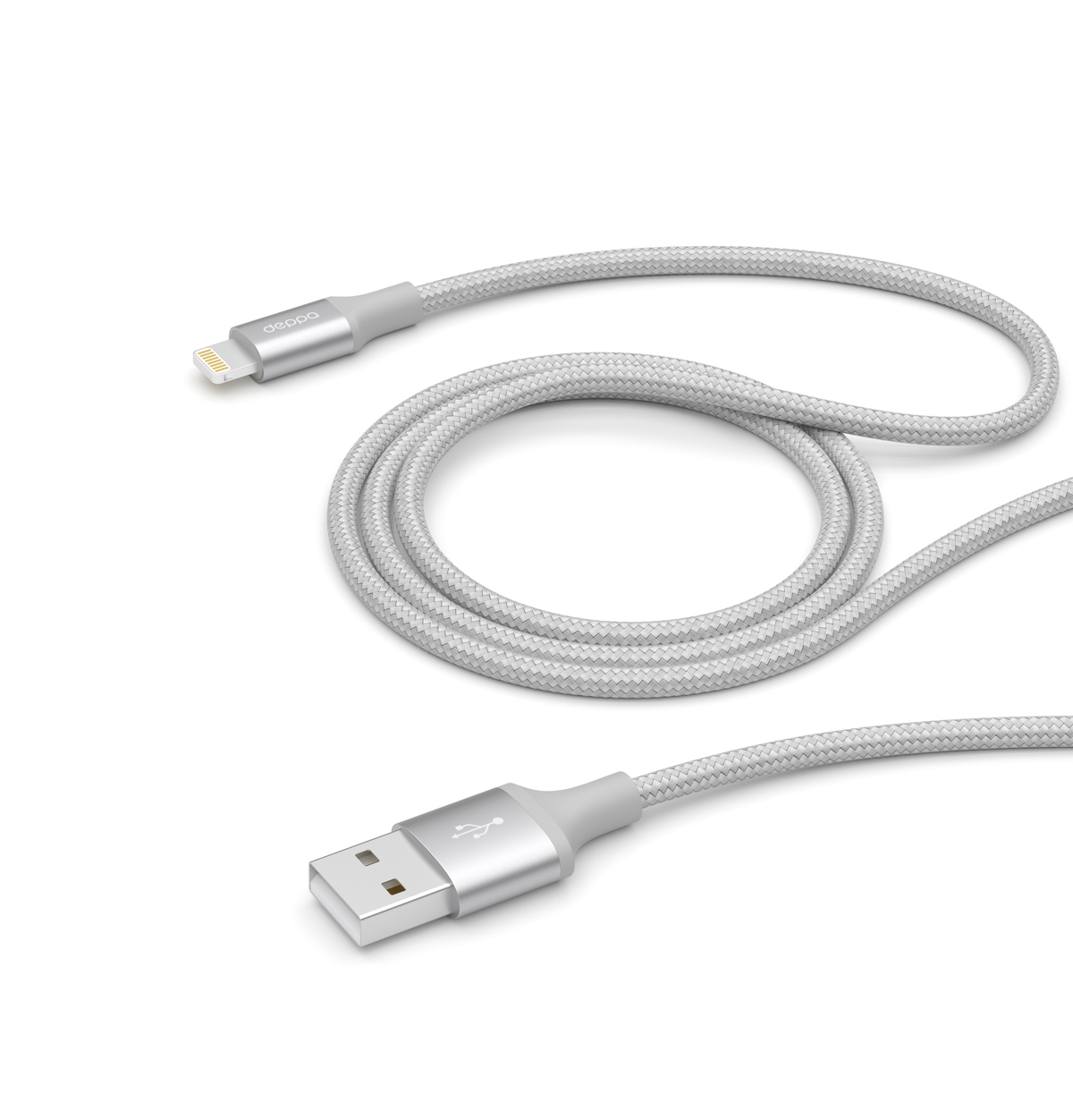 

Дата-кабель USB - 8-pin для Apple, алюминий/нейлон, MFI, 1.2м, серебро, крафт, Deppa, 72187-OZ