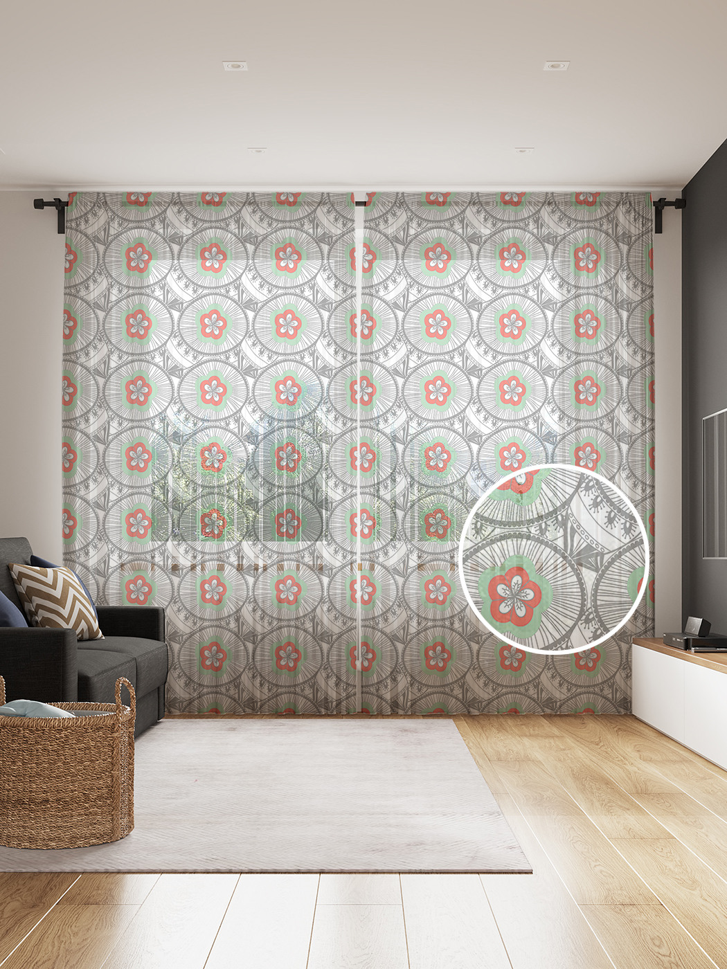 

Фототюль JoyArty "Цветок в овале", 145x265см (2 полотна со шторной лентой + 50 крючков), Цветок в овале