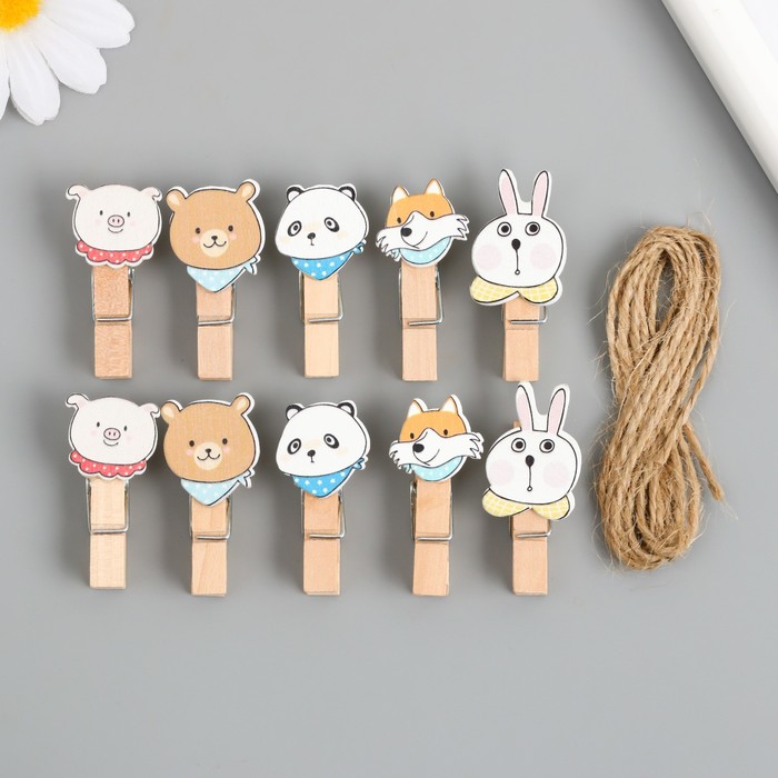 

Декор Арт Узор Прищепка Зверята в платочках, 10 штук, 3,8х2х1,2 см, Разноцветный