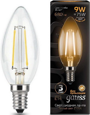 фото Лампа gauss filament свеча e 14 9w 2700 k 103801109