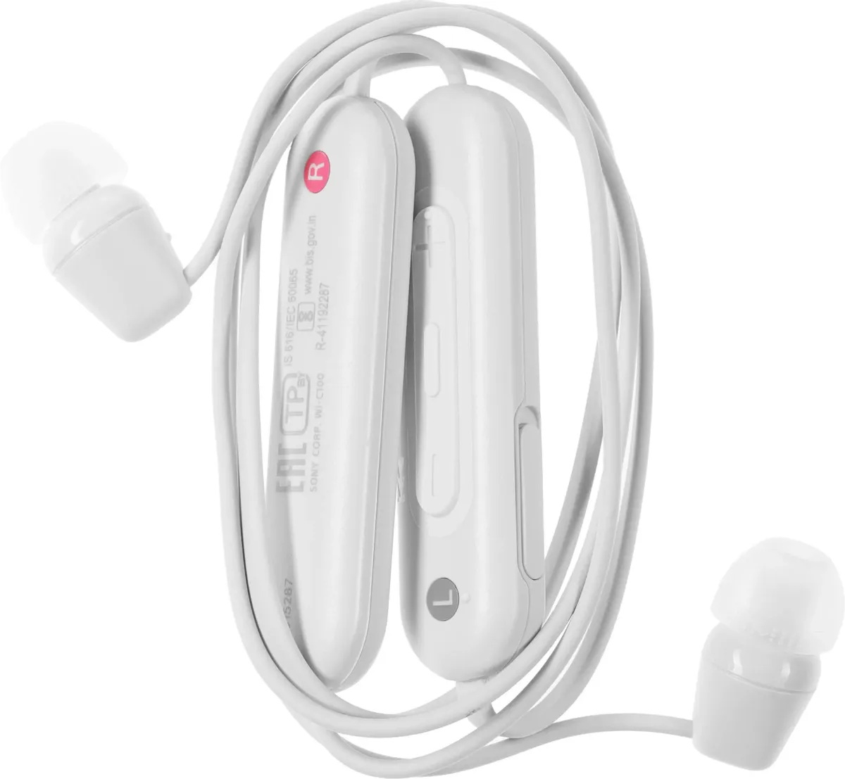 

Наушники Sony WI-C100, Bluetooth, вкладыши, белый