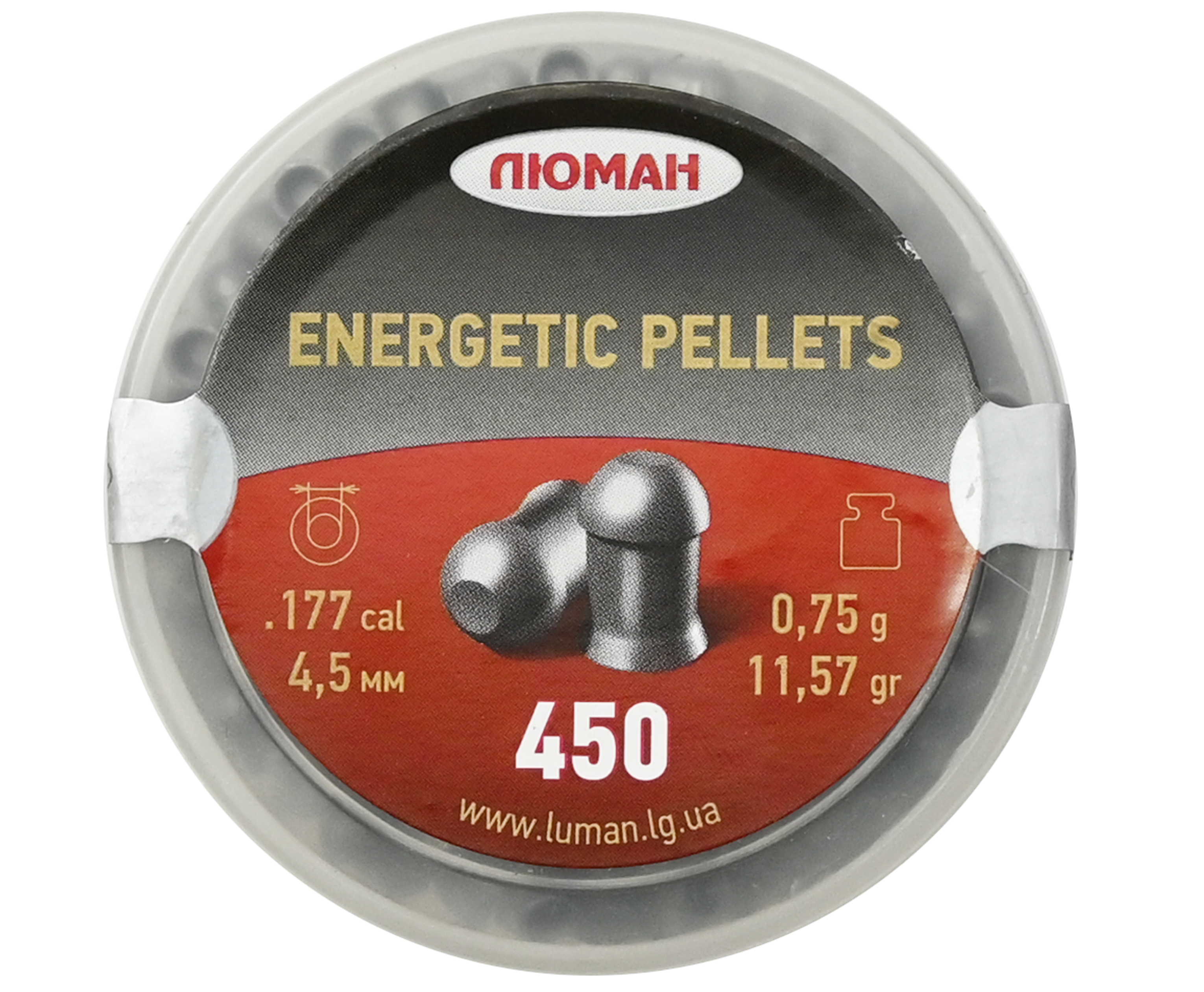 

Пули пневматические Люман Energetic Pellets 4.5 мм 450 шт 0.75 грамм, Серебристый, Energetic Pellets