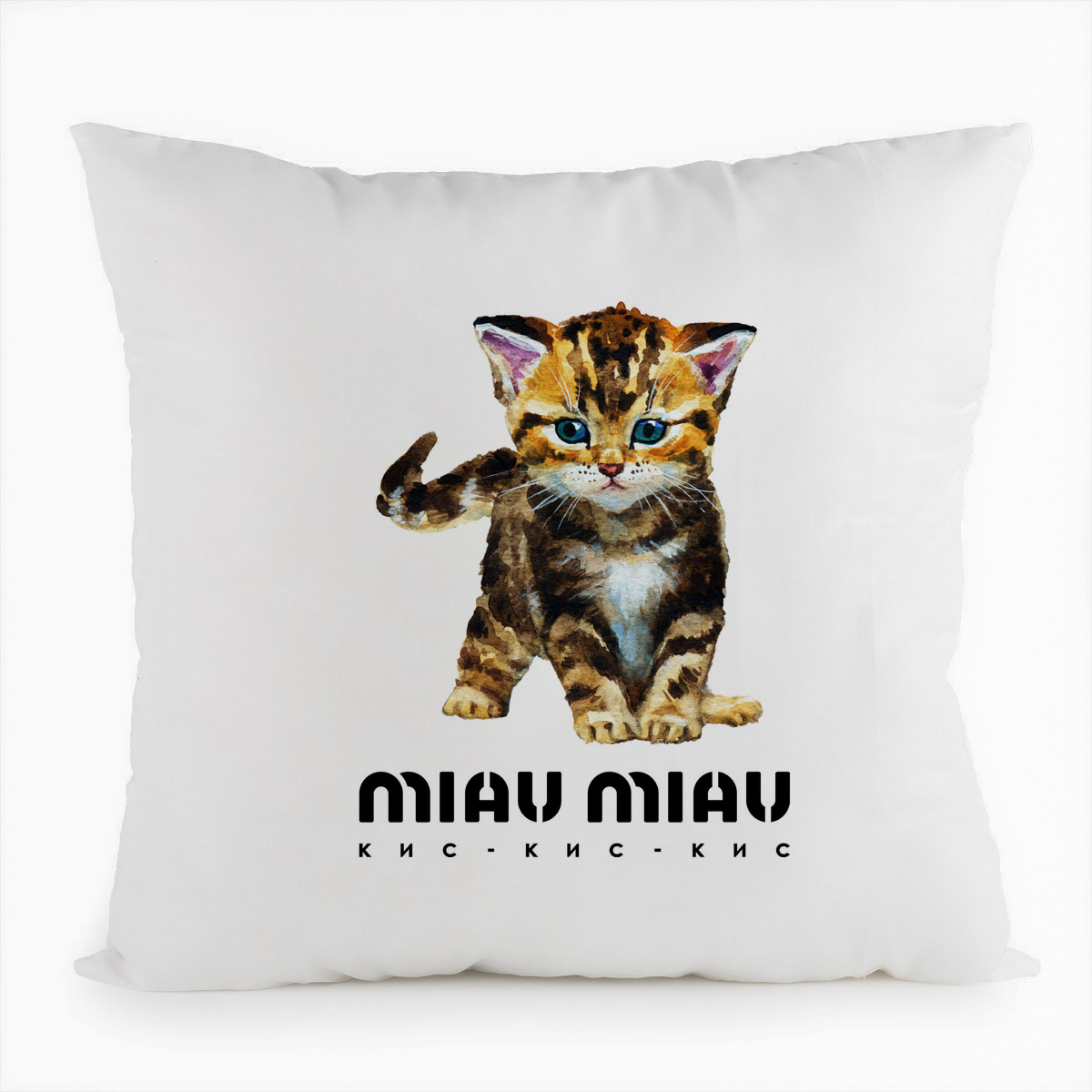 

Подушка белая CoolPodarok Miau Miau. Кмс-кис-кис, Белый