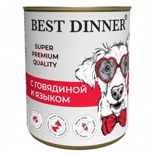 фото Консервы для собак best dinner мясные деликатесы, говядина и язык, 340г