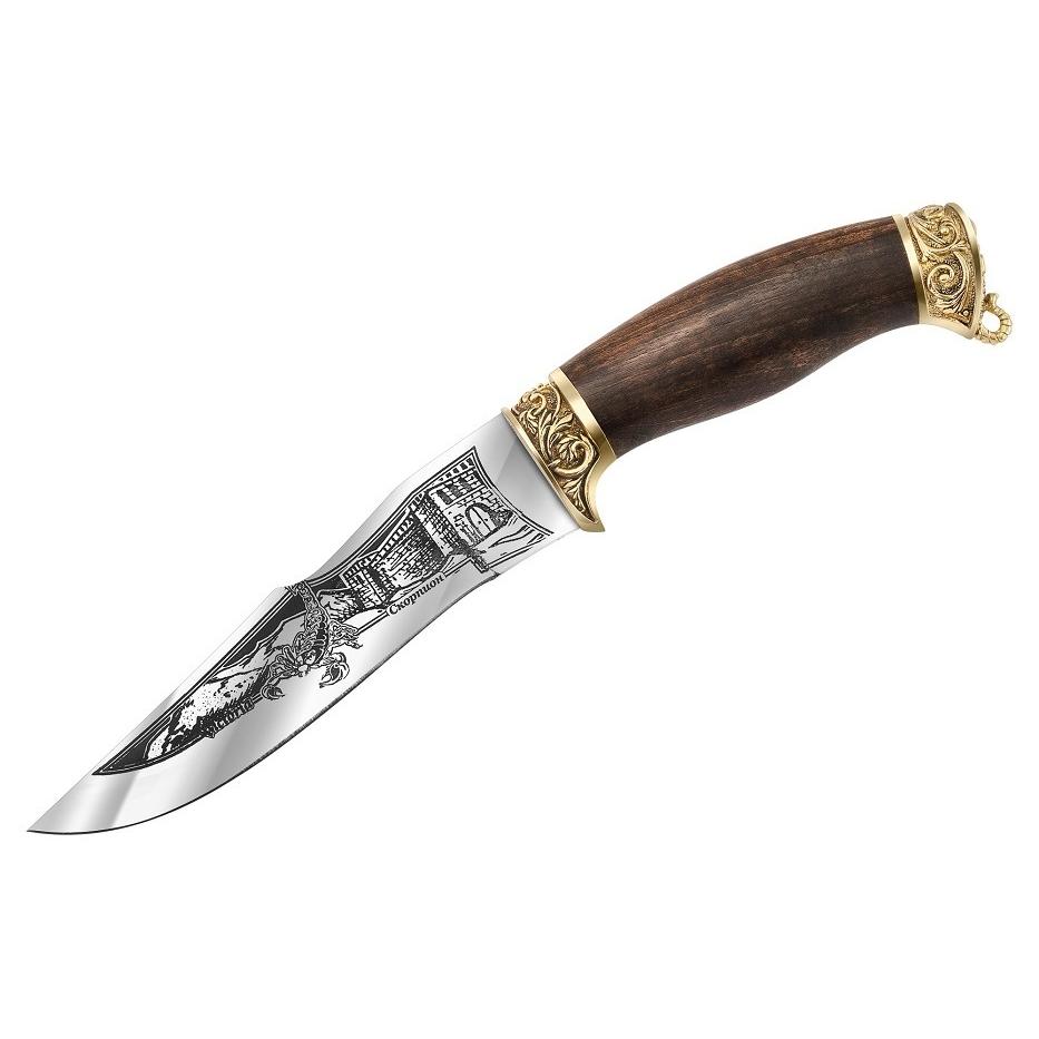 Нож ручной работы Скорпион, сталь 65Х13, рукоять орех, навершие латунь