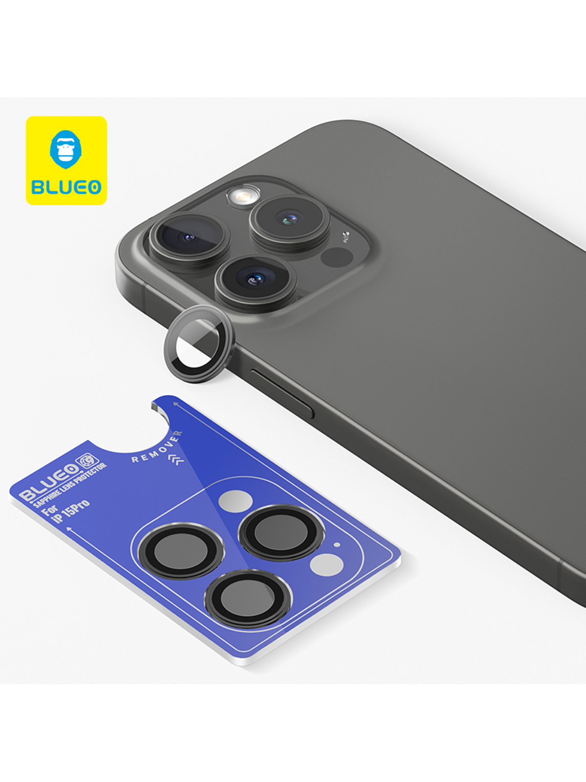

Защитное стекло BlueO для камеры iPhone 15 Pro Sapphire metal armored 3 шт. Black