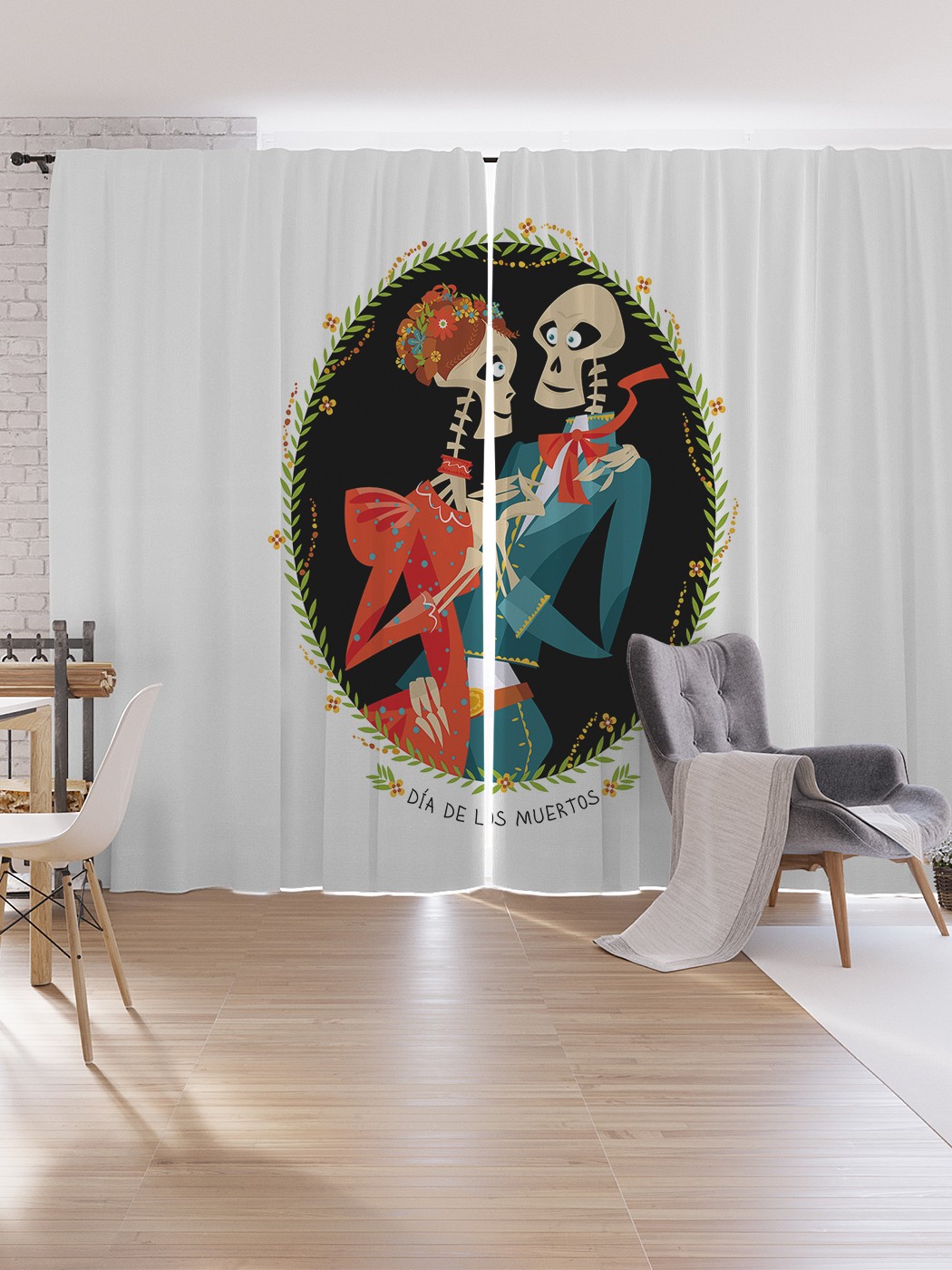 

Шторы под лён JoyArty "Парочка мертвецов", серия Oxford DeLux, 340х265 см, Парочка мертвецов