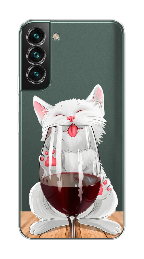 

Чехол на Samsung Galaxy S22 Plus "Кот с бокалом", Прозрачный;белый;красный, 2103950-1