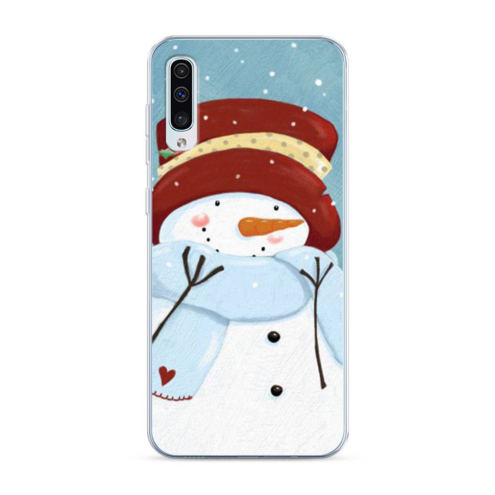 

Чехол на Samsung Galaxy A30s "Застенчивый снеговик", Голубой;белый;красный, 28850-5