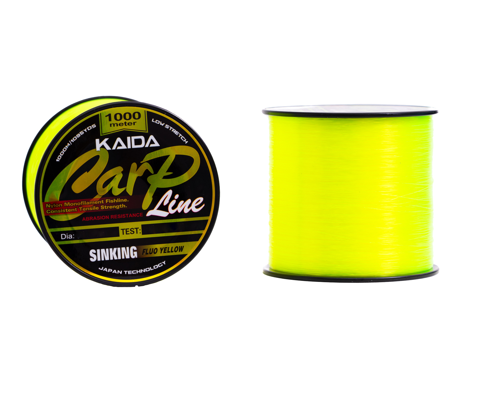 Монофильная тонущая леска КАЙДА Карп Лайн KAIDA Carp Line FLUO YELLOW 1000 м 0,234 мм