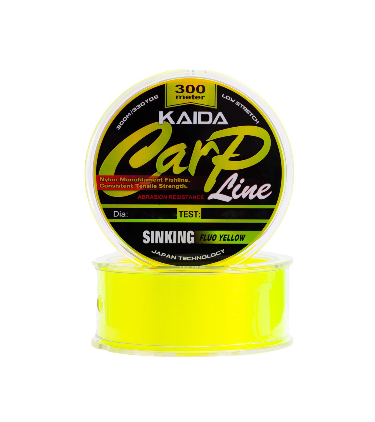 Монофильная тонущая леска КАЙДА Карп Лайн KAIDA Carp Line FLUO YELLOW 300 м 0,234 мм